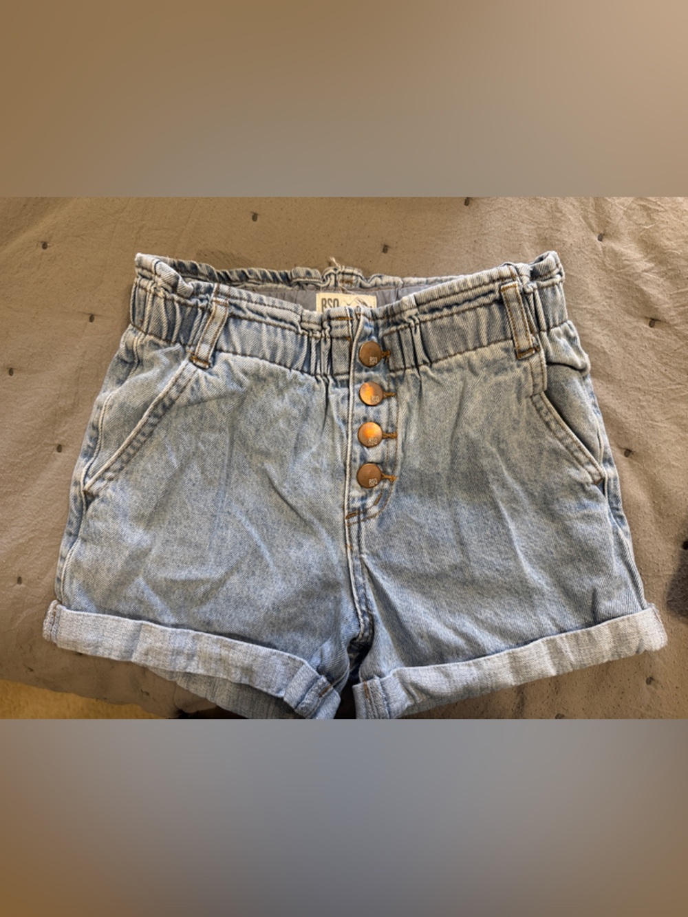 RSQ Light Blue High-Waist Button-Front Denim Shorts